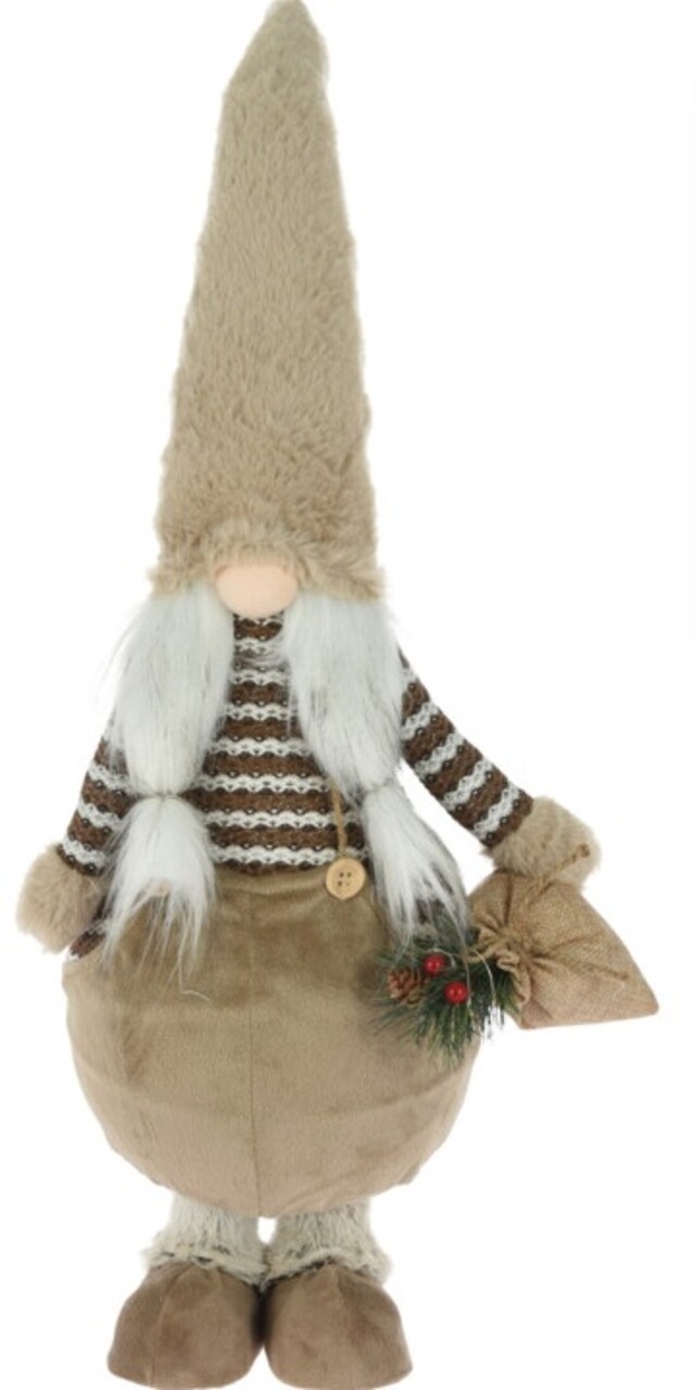 Decoratiune luminoasa Girl Gnome w bag, 18x21x61 cm, plus, maro/alb - imagine 3